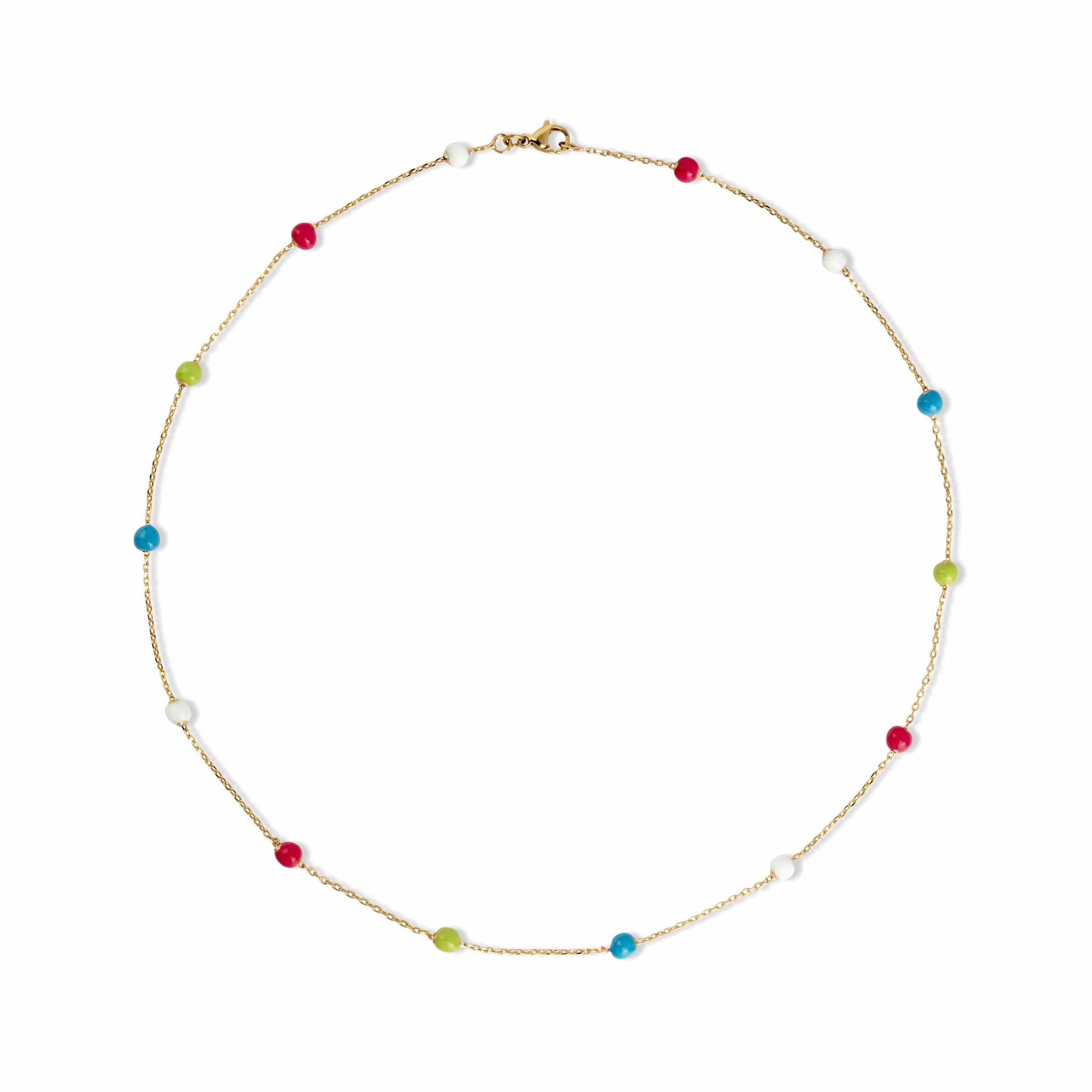 Gold Multi Coloured Beaded Necklace White Beads - Love & Lilly Jewellery