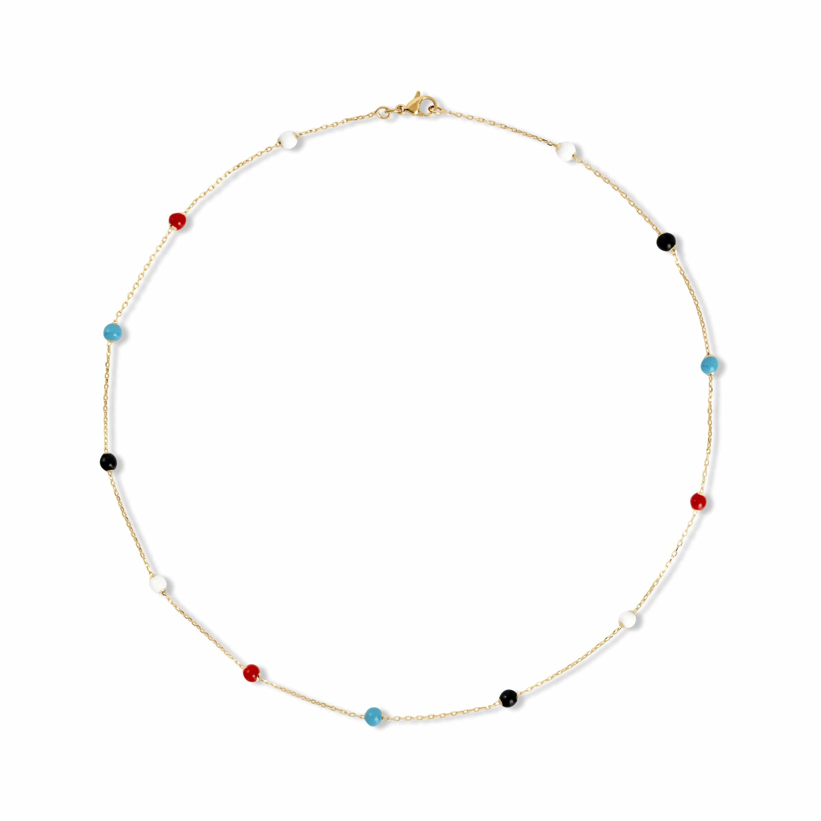 Gold Multi Coloured Beaded Necklace Black Beads - Love & Lilly Jewellery