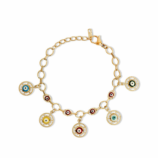 Gold Evil Eye Charm Bracelet - Love & Lilly Jewellery