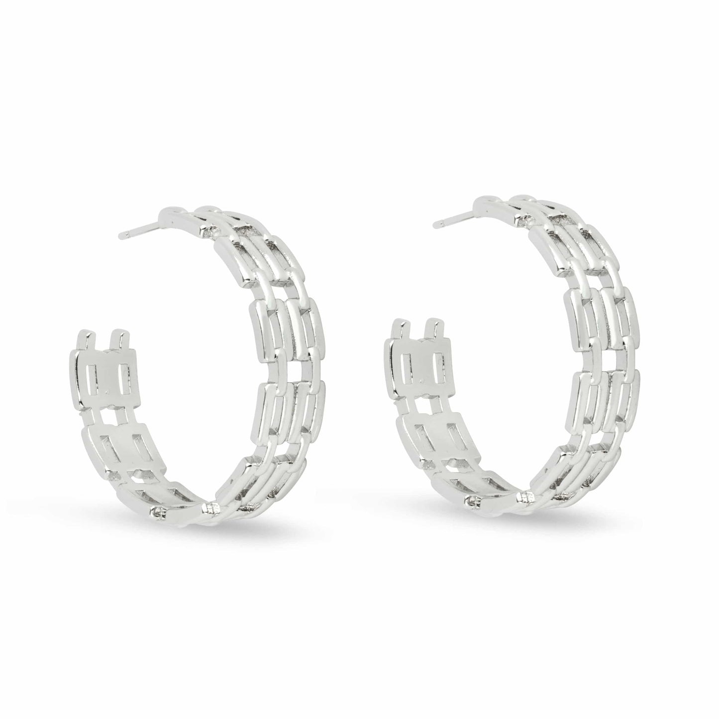 Platinum Chain Link Hoop Earrings - Love & Lilly Jewellery
