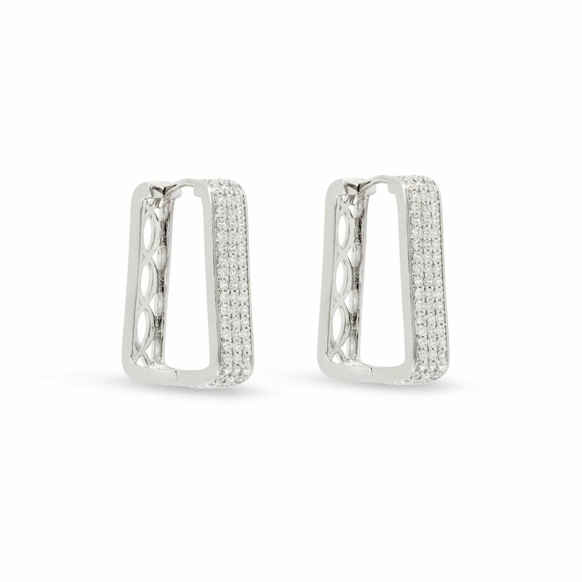 Platinum Hoop Earrings with Cubic Zirconia Crystal Inlay - Love & Lilly Jewellery