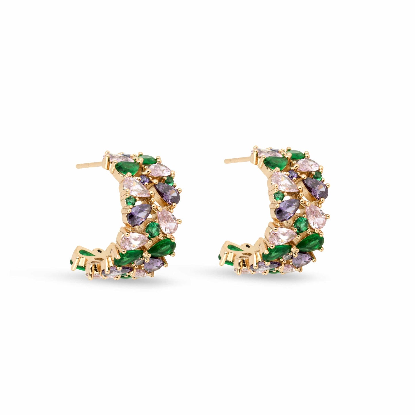 Gold and Multi-Coloured Crystal Half Loop Earrings - Love & Lilly Jewellery