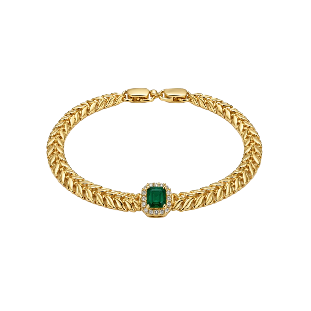 Warm Yellow Gold Tones and Shimmering Emerald Green Bracelet