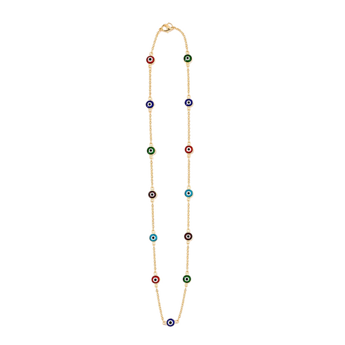 Necklace with multicolored beads on a white background
