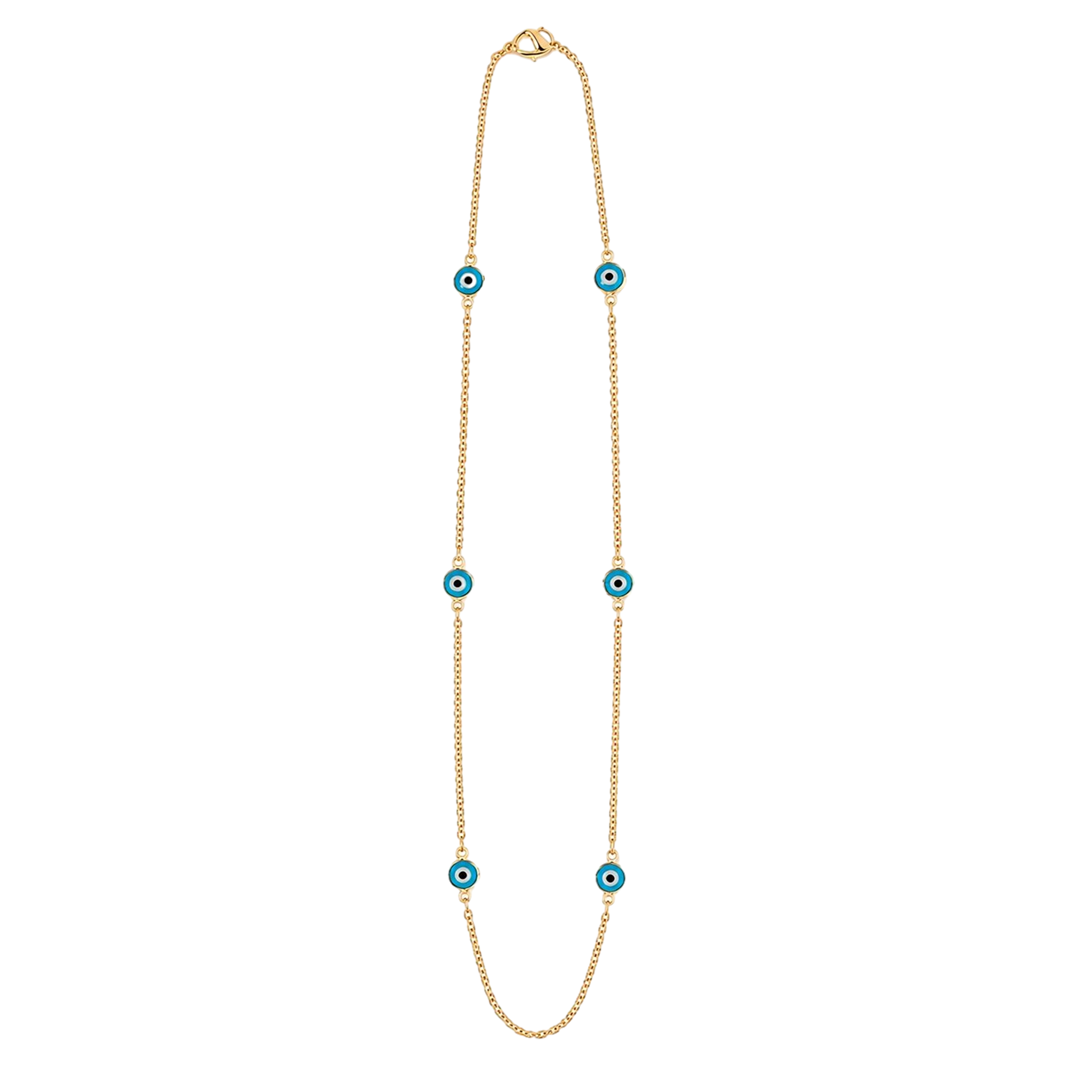 18ct Gold & Turquoise Evil Eye Beaded Necklace