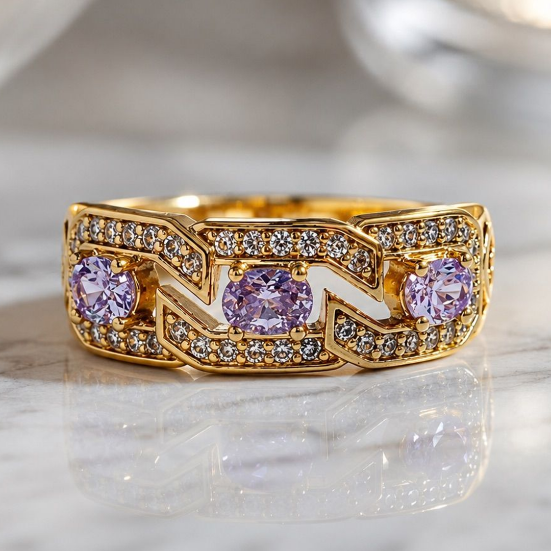 18ct Gold on Copper Geometric Cubic Zirconia Statement Ring