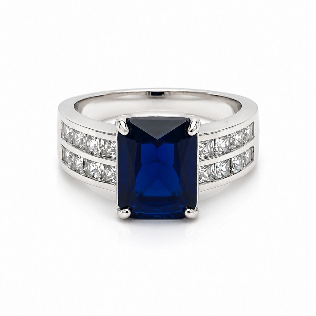Platinum Art Deco Sapphire & Crystal Pavé Ring