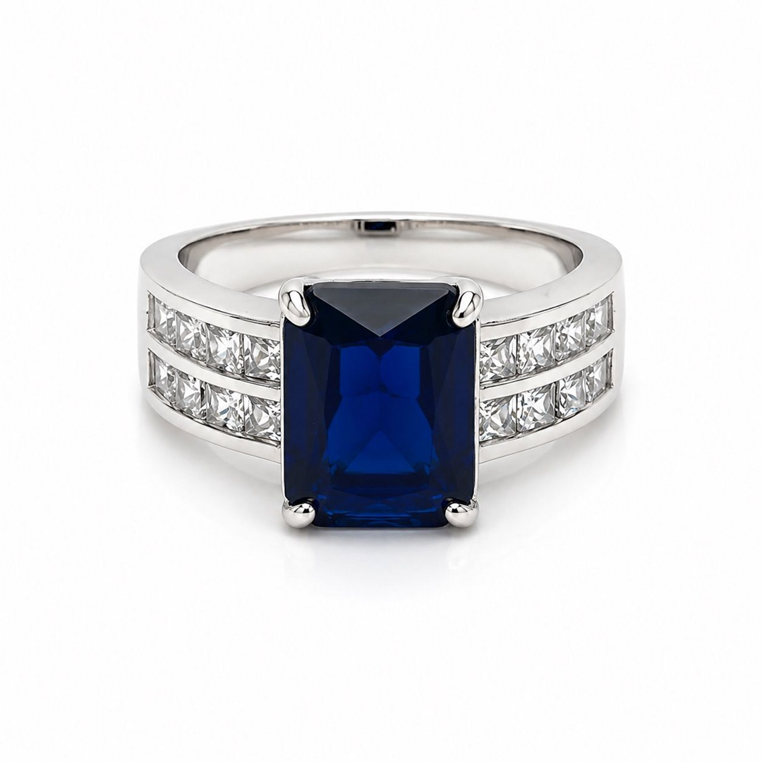 Platinum Art Deco Sapphire & Crystal Pavé Ring