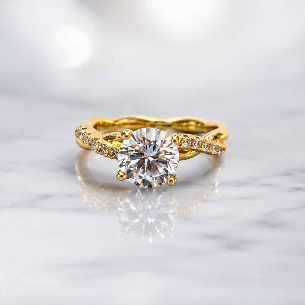 18ct Gold Solitaire Ring with Crystal Encrusted Band