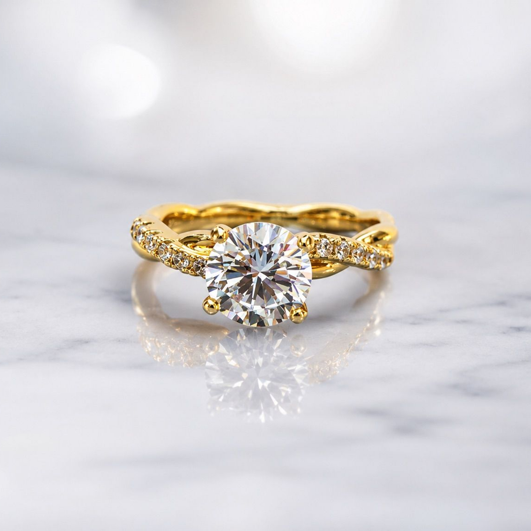 18ct Gold Solitaire Ring with Crystal Encrusted Band