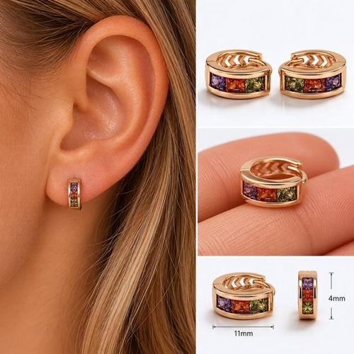 18ct Gold Emerald Cut Crystal Hoop Earrings