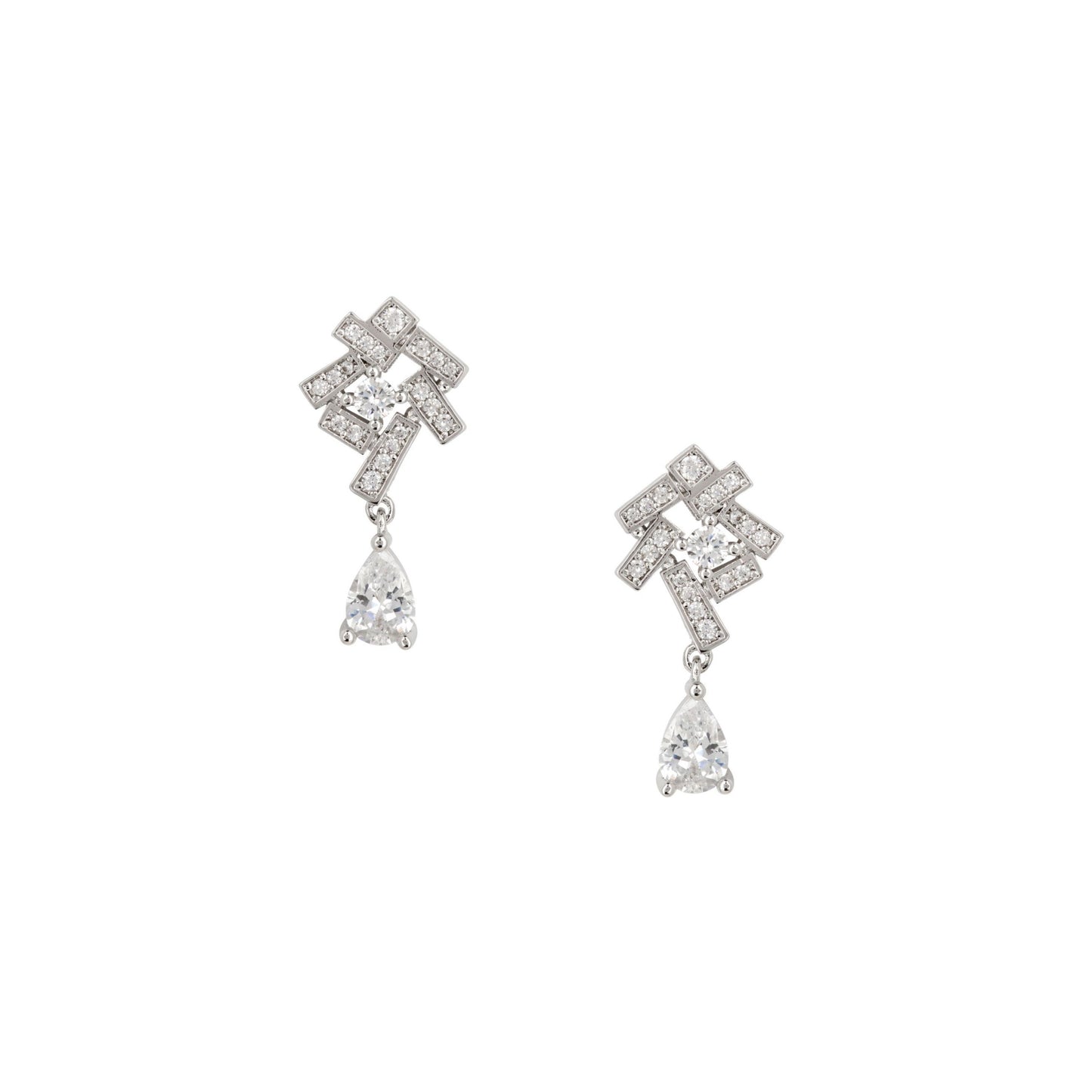 Quantity Crystal Drop Earrings with a Polished Rhodium Finish. - Love & Lilly Jewellery