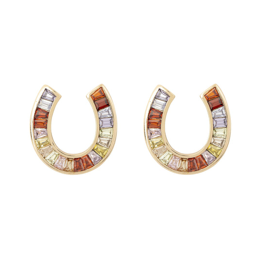 Brightly Coloured Baguette Crystal Horse Shoe Studs - Love & Lilly Jewellery