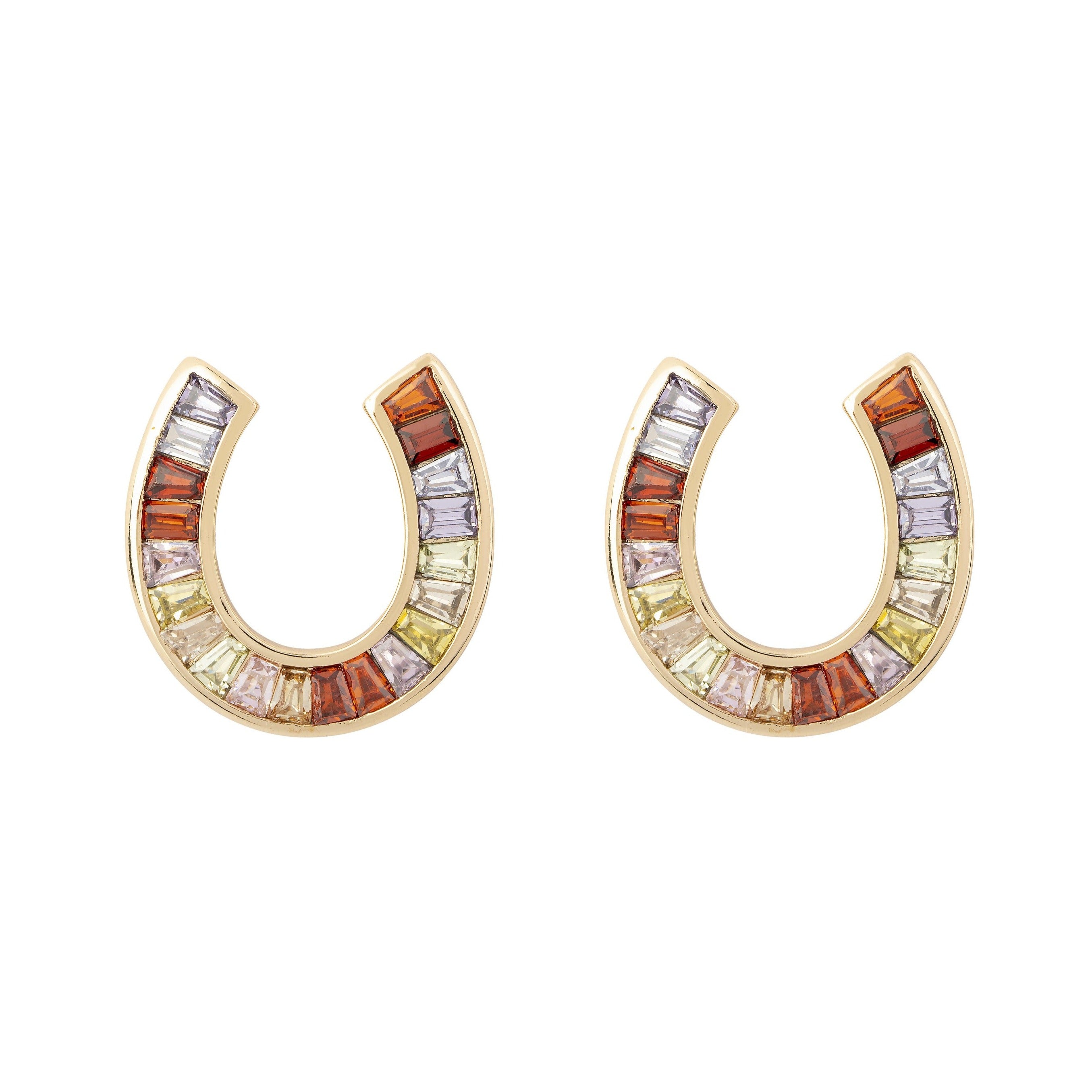 Brightly Coloured Baguette Crystal Horse Shoe Studs - Love & Lilly Jewellery