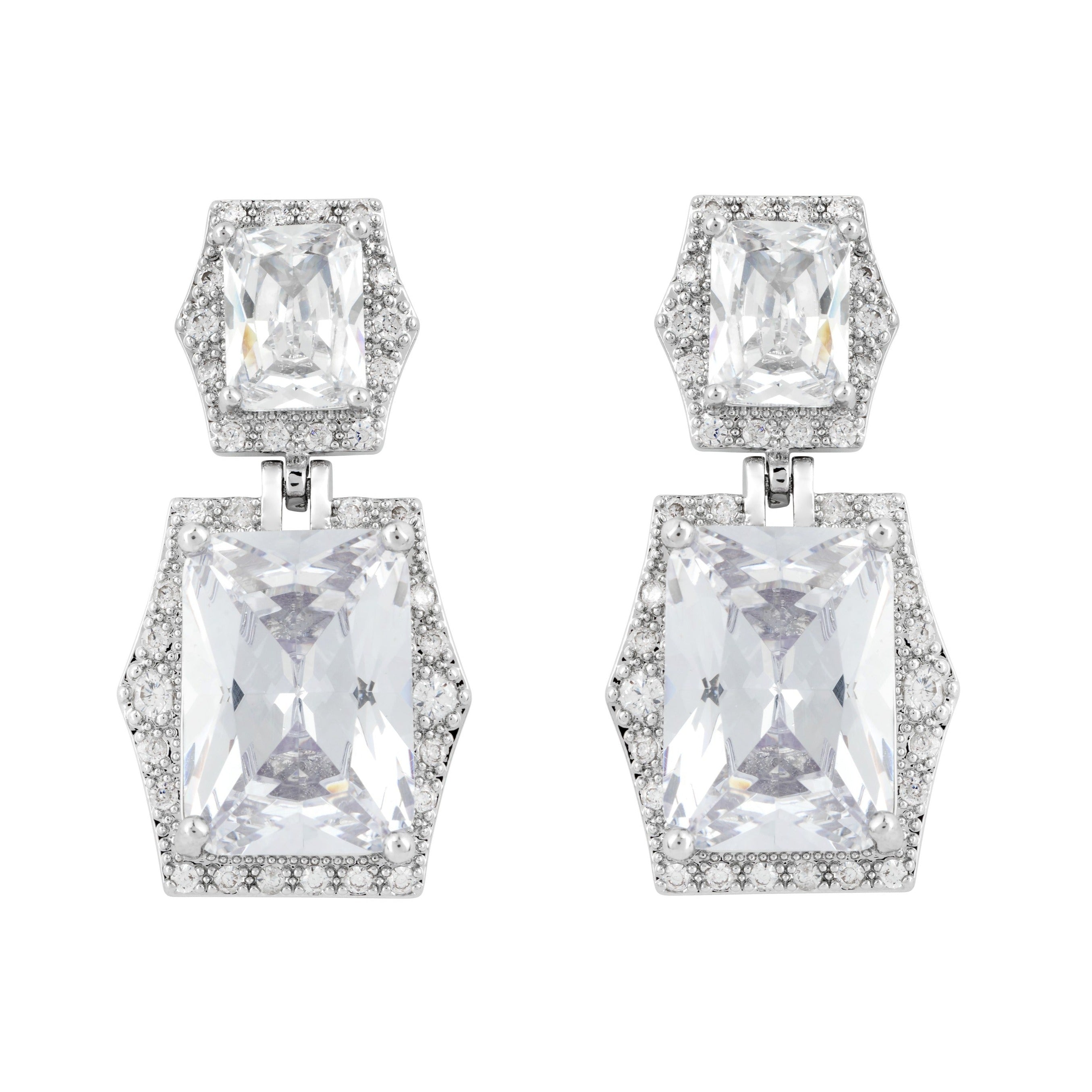 Rhodium Drop Earrings with Clear and Vibrant Stones - Love & Lilly Jewellery