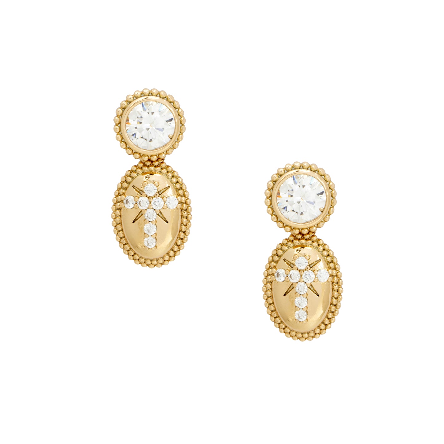 18ct Gold Toned Earrings with a Sparkling Brilliant Cut Central Stone - Love & Lilly Jewellery