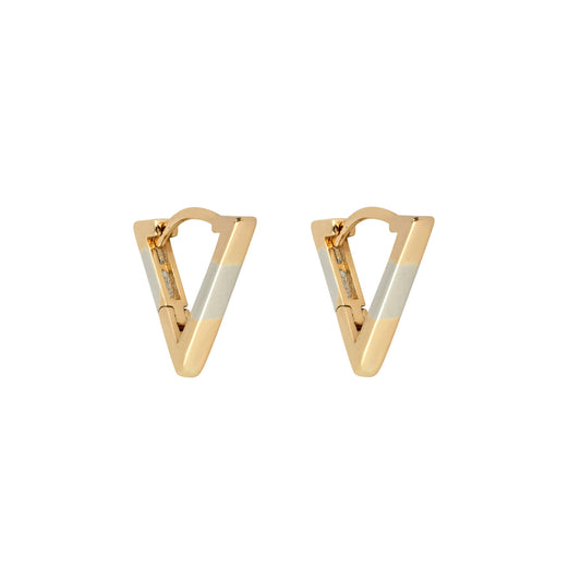 Mini V Huggies in Polished Gold and Rhodium Tones - Love & Lilly Jewellery
